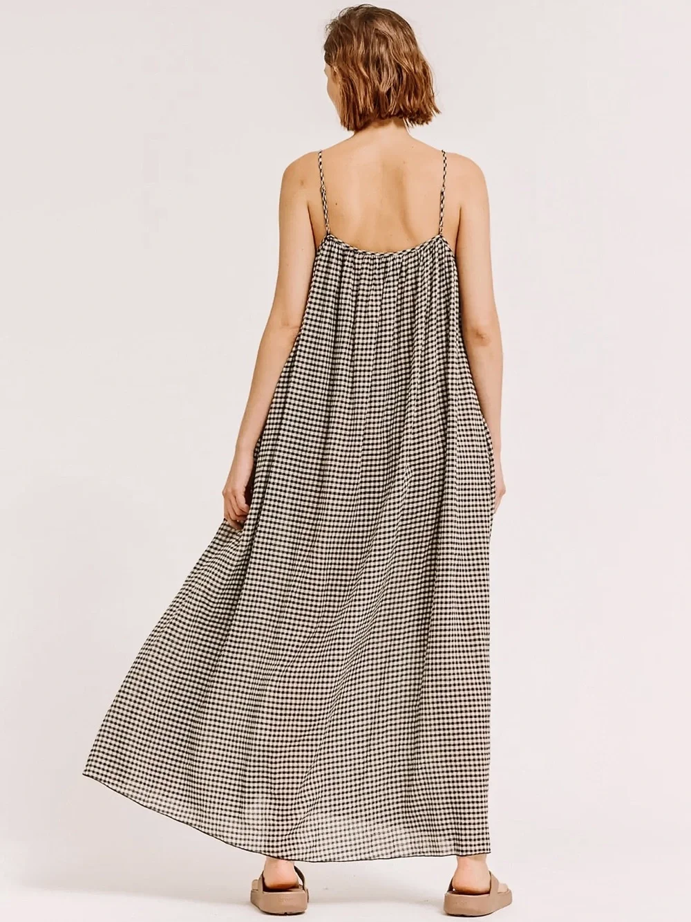 Black and cream gingham maxi dress NWT - Picture 2 of 4